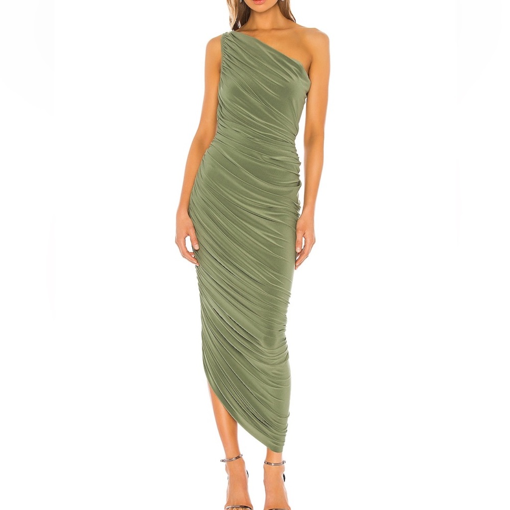 Diana Gown in Celadon. Like New. Size L Norma Kamali one shoulder dress